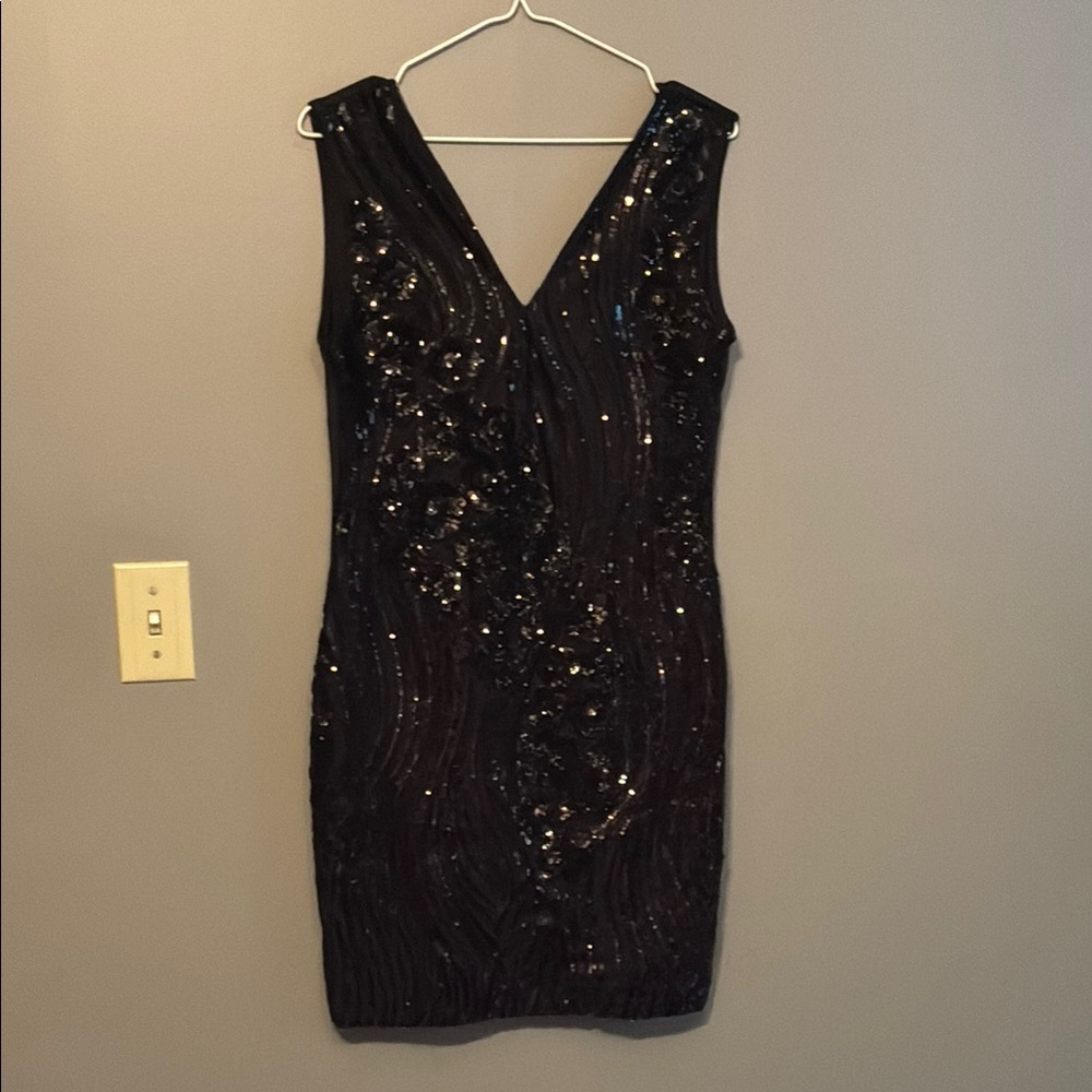 Molly Bracken Black Sequin Sleeveless Cocktail Dress